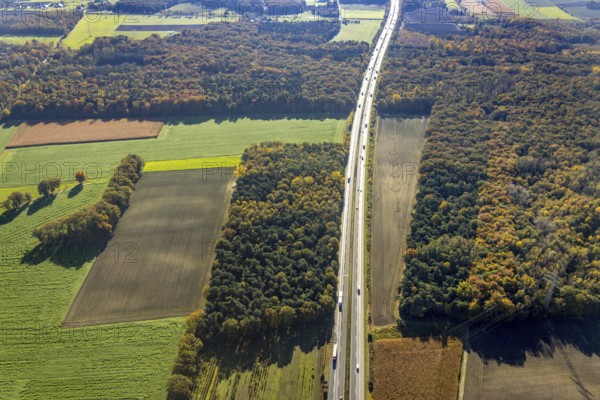 Aerial view, Planned extension of the A1 motorway in the Sandbochum area in the Overberge district of Bergkamen, Ruhr area, North Rhine-Westphalia, Germany, Bergkamen, DE, Europe, Hamm, aerial view, aerial photography, aerial photography, overview, bird's-eye view, overview