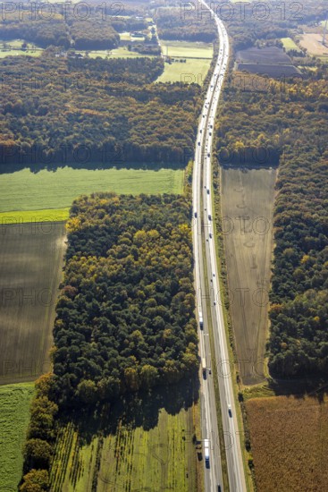 Aerial view, Planned extension of the A1 motorway in the Sandbochum area in the Overberge district of Bergkamen, Ruhr area, North Rhine-Westphalia, Germany, Bergkamen, DE, Europe, Hamm, aerial view, aerial photography, aerial photography, overview, bird's-eye view, overview