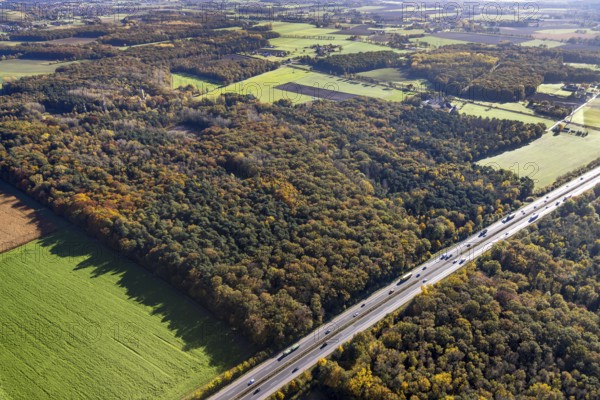 Aerial view, Planned extension of the A1 motorway in the Sandbochum area in the Overberge district of Bergkamen, Ruhr area, North Rhine-Westphalia, Germany, Bergkamen, DE, Europe, aerial view, aerial photography, aerial photography, overview, bird's-eye view, overview