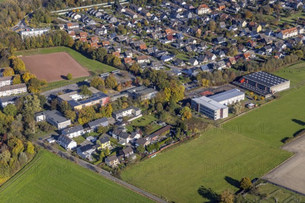 Aerial view, Alfred-Delp-Schule and Freie Waldorfschule in the district Pelkum in Hamm, Ruhr area, North Rhine-Westphalia, Germany, education, educational institution, DE, Europe, Hamm, Kobbenskamp, educational institute, aerial view, aerial photography, aerial photography, school, overview, bird's eye view, birds-eyes view, overview