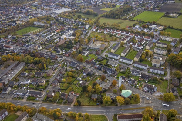 Aerial view, St. Boniface Catholic Church, St. Boniface Senior Citizens' Centre and St. Boniface Catholic Kindergarten as well as Hermann-Gmeiner-School and Protestant Apostle Church. Apostelkirche in the district of Herringen in Hamm, Ruhr area, North Rhine-Westphalia, Germany, retirement home, old people's home, retirement home, place of worship, care and nursing, education, educational institution, DE, Europe, religious community, place of worship, Hamm, holy place, kindergarten, day care centre, day-care centre, church, parish, day-care centre, denomination, educational institution, aerial photography, aerial photography, care facility, religion, religious site, school, retirement home, retirement residence, retirement home, retirement centre, overview, bird's-eye view, overview