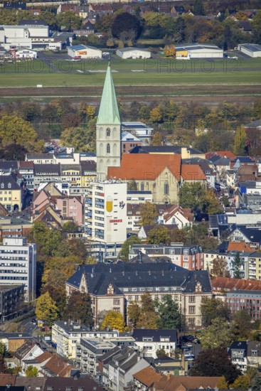 Aerial view, city centre view with former Isenbeck Brewery site and St. Paul's Church in the Rhynern district of Hamm, Ruhr area, North Rhine-Westphalia, Germany, place of worship, brewery, city, DE, Europe, religious community, place of worship, Hamm, holy site, city centre, church, church community, denomination, aerial view, aerial photography, aerial photography, religion, religious site, skyline, city centre, overview, bird's-eye view, bird's-eye view, overview