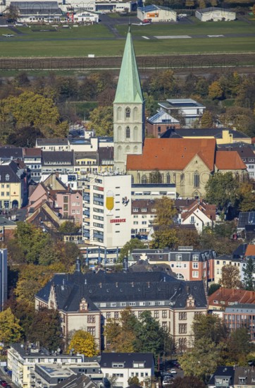 Aerial view, city centre view with former Isenbeck Brewery site and St. Paul's Church in the Rhynern district of Hamm, Ruhr area, North Rhine-Westphalia, Germany, place of worship, brewery, city, DE, Europe, religious community, place of worship, Hamm, holy site, city centre, church, church community, denomination, aerial view, aerial photography, aerial photography, religion, religious site, skyline, city centre, overview, bird's-eye view, bird's-eye view, overview