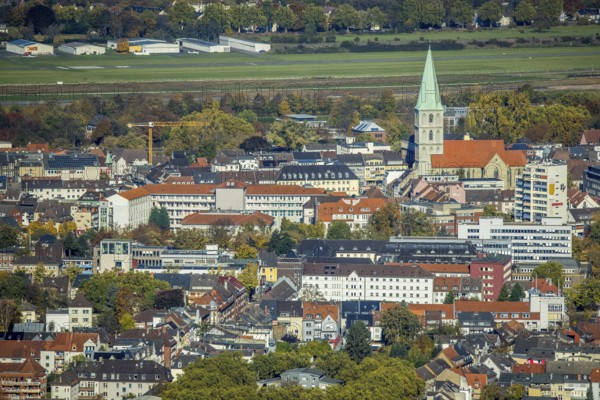 Aerial view, city centre view with former Isenbeck brewery location, St. Marien-Hospital Hamm and St. Paul's Church in the Rhynern district of Hamm, Ruhr area, North Rhine-Westphalia, Germany, place of worship, brewery, city, DE, Europe, religious community, place of worship, Hamm, holy place, city centre, church, church community, denomination, aerial view, aerial photography, aerial photography, religion, religious site, skyline, city centre, overview, bird's-eye view, bird's-eye view, overview