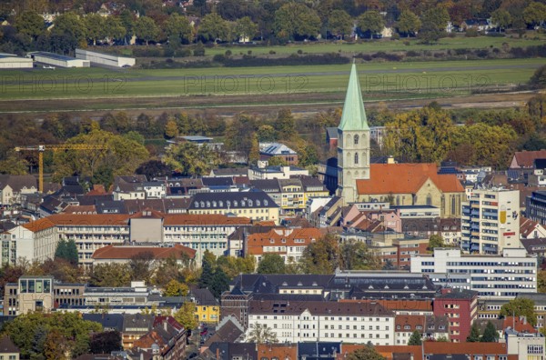 Aerial view, city centre view with former Isenbeck brewery location, St. Marien-Hospital Hamm and St. Paul's Church in the Rhynern district of Hamm, Ruhr area, North Rhine-Westphalia, Germany, place of worship, brewery, city, DE, Europe, religious community, place of worship, Hamm, holy place, city centre, church, church community, denomination, aerial view, aerial photography, aerial photography, religion, religious site, skyline, city centre, overview, bird's-eye view, bird's-eye view, overview