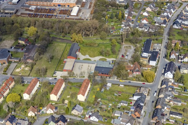 Aerial view, district centre Hamm-Norden, Bockum-Hövel, Hamm, Ruhr area, North Rhine-Westphalia, Germany, meeting centre, DE, Europe, aerial view, aerial photography, aerial photography, social work, social spaces, social services, overview, event location, event centre, bird's eye view, birds-eyes view, overview