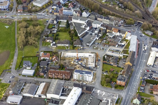 Aerial view, construction site and new building in Seeburger Straße, Heessen, Hamm, Ruhr area, North Rhine-Westphalia, Germany, construction work, construction area, construction site, building plots, construction project, construction site, DE, Europe, aeroplane in the meadow, property tax, real estate, aerial photograph, aerial photography, aerial photography, Rhine-Ruhr metropolitan region, new building, overview, bird's-eye view, residential complex, living and living, residential area, residential buildings, quality of living, residential quarter, housing estate, bird's-eye view, overview