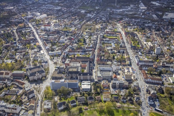Aerial view, city centre view with town hall, prison and employment agency Hamm, centre, Hamm, Ruhr area, North Rhine-Westphalia, Germany, arrest, authority, city, DE, Europe, imprisonment, custodial sentence, prison, custody, Goethestrasse, detention centre, prison sentence, city centre, correctional facility, aerial view, aerial photography, aerial photography, townscape, city area, city centre, overview, custody, bird's-eye view, Werler Strasse, birds-eyes view, overview