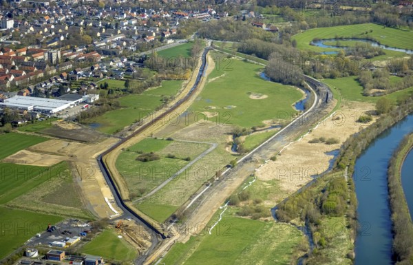Aerial view, Lippe floodplain, Heessen, Hamm, Ruhr area, North Rhine-Westphalia, Germany, DE, Europe, aerial photography, aerial photography, overview, bird's-eye view, overview