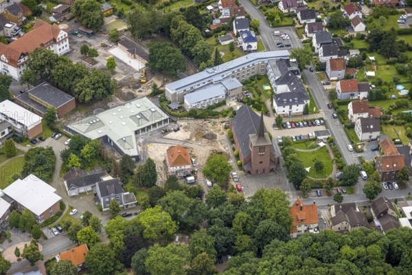 Aerial view, Caritas retirement home St. Josef, cath. Heilig Kreuz Kirche, Haus der Begegnung, Herringen, Hamm, Ruhr area, North Rhine-Westphalia, Germany, old people's home, retirement home, retirement home, place of worship, care and nursing, DE, Europe, religious community, place of worship, holy place, church, parish, denomination, aerial view, aerial photography, aerial photography, care facility, religion, religious site, retirement home, retirement residence, retirement home, retirement centre, overview, bird's eye view, birds-eyes view, overview