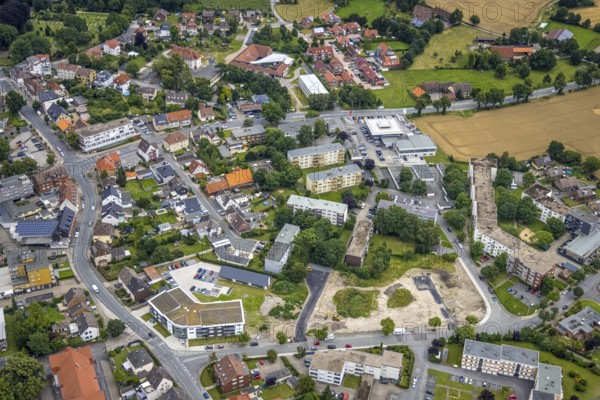 Aerial view, construction area and new build flats Waldenburger Straße, urban renewal area, Herringen, Hamm, Ruhr area, North Rhine-Westphalia, Germany, construction work, building, construction area, building site, building plots, construction project, construction site, DE, development, Europe, property tax, real estate, capacity requirements, aerial photograph, aerial photography, aerial photography, new build, overview, bird's eye view, growth, residential complex, living and living, residential area, residential buildings, residential neighbourhood, housing estate, bird's eye view, overview