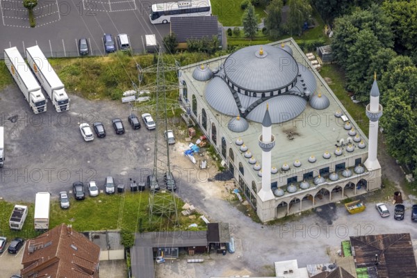 Aerial view, New Ulu Mosque, Herringen, Hamm, Ruhr area, North Rhine-Westphalia, Germany, place of worship, DE, Europe, religious community, place of worship, holy place, church, parish, denomination, aerial photograph, aerial photography, aerial photography, religion, religious site, overview, bird's-eye view, overview