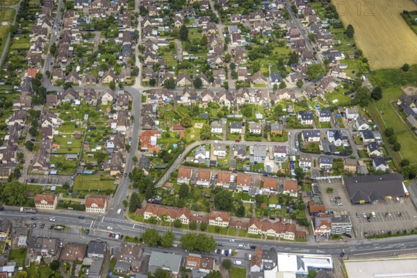 Aerial view, workers' housing estate Isenbecker Hof, Juffernbuschstraße, Herringen, Hamm, Ruhr area, North Rhine-Westphalia, Germany, miners' housing estate, DE, Europe, property tax, real estate, aerial view, aerial photography, aerial photography, overview, bird's-eye view, housing estate, housing and living, residential area, residential buildings, housing quality, residential neighbourhood, housing estate, birds-eyes view, overview