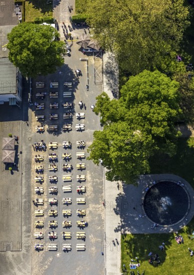 Aerial view of the spa hotel Hamm, spa hotel Bad Hamm, largest beer garden in Hamm, next to the manual therapy clinic, spa garden, Uentrop, Hamm, Ruhr area, North Rhine-Westphalia, Germany, DE, Europe, aerial photo, birds-eyes view, aerial photography, aerial photography, overview, bird's eye view