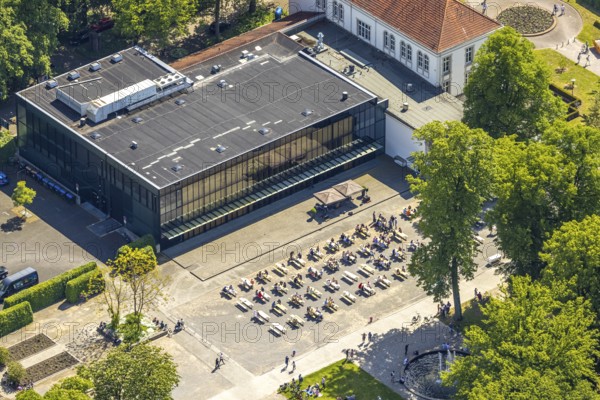 Aerial view of the spa hotel Hamm, spa hotel Bad Hamm, largest beer garden in Hamm, next to the manual therapy clinic, spa garden, Uentrop, Hamm, Ruhr area, North Rhine-Westphalia, Germany, DE, Europe, aerial photo, birds-eyes view, aerial photography, aerial photography, overview, bird's eye view