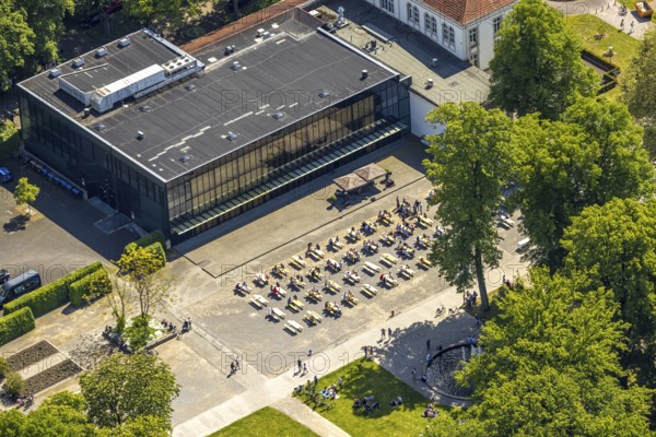 Aerial view of the spa hotel Hamm, spa hotel Bad Hamm, largest beer garden in Hamm, next to the manual therapy clinic, spa garden, Uentrop, Hamm, Ruhr area, North Rhine-Westphalia, Germany, DE, Europe, aerial photo, birds-eyes view, aerial photography, aerial photography, overview, bird's eye view