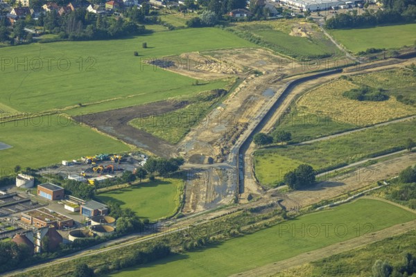 Aerial view, Lippe meadows and Lippe reorganisation, Heessen, Hamm, Ruhr area, North Rhine-Westphalia, Germany, construction project, construction site, DE, Europe, Lippe meadows, aerial view, aerial photography, aerial photography, overview, bird's-eye view, overview