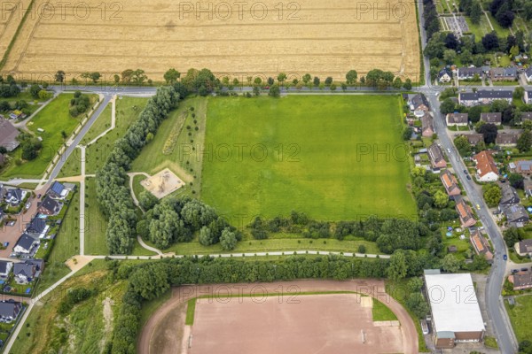 Aerial view, residential park Schulze-Everding, Bockum-Hövel, Hamm, Ruhr area, North Rhine-Westphalia, Germany, DE, Europe, property tax, real estate, aerial view, aerial photography, aerial photography, overview, bird's eye view, residential complex, living and living, residential area, residential buildings, residential quality, residential neighbourhood, housing estate, birds-eyes view, overview
