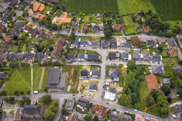 Aerial view, construction site, construction area Dörholtstraße and Am Sportfreundeplatz, Bockum-Hövel, Hamm, Ruhr area, North Rhine-Westphalia, Germany, construction work, construction area, building site, building plots, construction project, construction site, DE, Europe, aerial view, aerial photography, aerial photography, new building, overview, bird's-eye view, overview