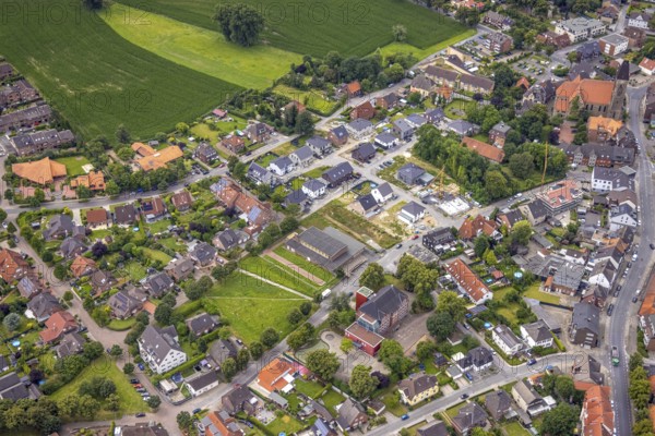 Aerial view, construction site, construction area Dörholtstraße and Am Sportfreundeplatz, Von-Vincke-Schule and Stephanuskirche, Bockum-Hövel, Hamm, Ruhr area, North Rhine-Westphalia, Germany, place of worship, construction work, construction area, building site, building plots, construction project, construction project, construction site, DE, Europe, religious community, place of worship, holy place, church, parish, denomination, aerial view, aerial photography, aerial photography, new building, religion, religious site, overview, bird's-eye view, overview