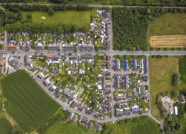 Aerial view, workers' housing estate Wittekindstraße, Wittekindsiedlung, Bockum-Hövel, Hamm, Ruhr area, North Rhine-Westphalia, Germany, workers' housing estate, miners' housing estate, DE, Europe, Haberkampstraße, Laakerholzstraße, aerial view, aerial photography, aerial photography, overview, bird's-eye view, overview