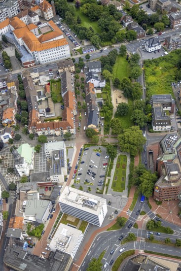 Aerial view, Stadtwerke Hamm, Lutherkirche, Rosengarten and Südring, centre, Hamm, Ruhr area, North Rhine-Westphalia, Germany, place of worship, authority, DE, Europe, religious community, place of worship, holy place, church, parish, denomination, aerial photograph, aerial photography, aerial photography, religion, religious site, overview, bird's-eye view, birds-eyes view, overview
