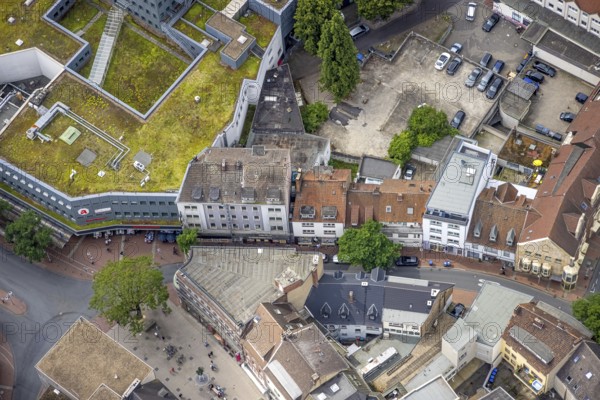 Aerial view, shopping centre, planned demolition residential building Ritterstraße 40, Mitte, Hamm, Ruhr area, North Rhine-Westphalia, Germany, demolition in planning, brothel Ritterstraße 40, DE, shopping, shopping markets, shopping place, Europe, aerial view, aerial photography, aerial photography, local supply centre, problem property, red light district, shopping centre, overview, bird's eye view, Westring, Woolworth department stores', birds-eyes view, overview
