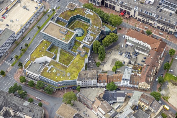 Aerial view, shopping centre, planned demolition of residential building at Ritterstraße 40, Mitte, Hamm, Ruhr area, North Rhine-Westphalia, Germany