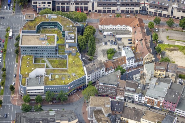 Aerial view, shopping centre, planned demolition residential building Ritterstraße 40, Mitte, Hamm, Ruhr area, North Rhine-Westphalia, Germany, demolition in planning, brothel Ritterstraße 40, DE, shopping, shopping markets, shopping place, Europe, aerial view, aerial photography, aerial photography, local supply centre, problem property, red light district, shopping centre, overview, bird's eye view, Westring, Woolworth department stores', birds-eyes view, overview