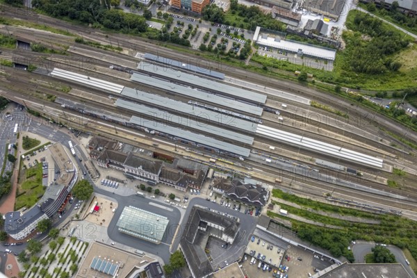 Aerial view, Hamm Westf. central station, centre, Hamm, Ruhr area, North Rhine-Westphalia, Germany, railway tracks, station, station forecourt, platform, construction, DE, Deutsche Bahn AG, Europe, central station, main station, aerial view, aerial photography, aerial photography, overview, bird's-eye view, overview