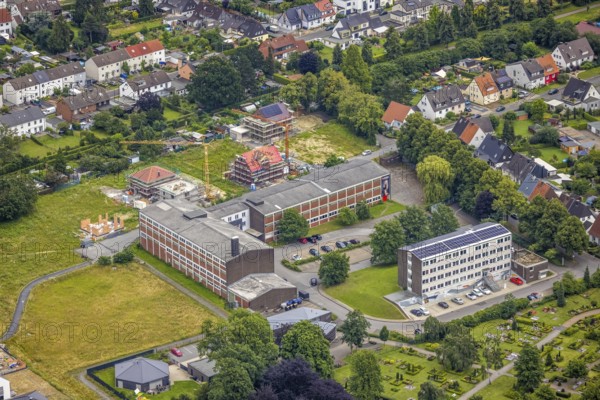 Aerial view, industrial estate Am Hülsenbusch at the new development area Auf dem Beisenkamp, centre, Hamm, Ruhr area, North Rhine-Westphalia, Germany, DE, Europe, aerial view, aerial photography, aerial photography, overview, bird's-eye view, overview