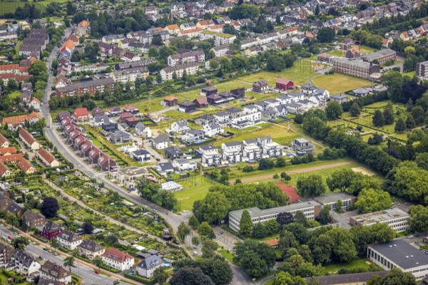 Aerial view, new development area Auf dem Beisenkamp, centre, Hamm, Ruhr area, North Rhine-Westphalia, Germany, construction work, construction area, construction site, building plots, construction project, construction site, DE, Europe, property tax, real estate, aerial photograph, aerial photography, aerial photography, new construction, overview, bird's eye view, residential complex, living and living, residential area, residential buildings, residential quality, housing estate, birds-eyes view, overview