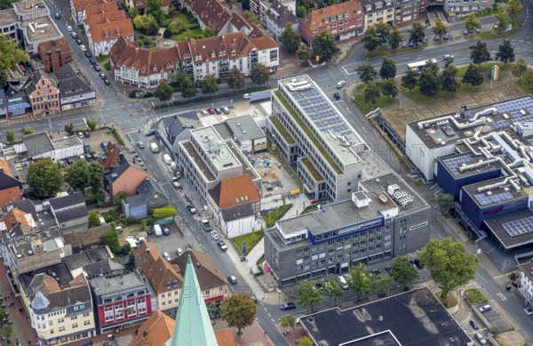 Aerial view, Radio Lippewelle Hamm and construction site with new building on Widumstraße for new WA office building Westfälischer Anzeiger in the district Mitte in Hamm, Ruhr area, North Rhine-Westphalia, Germany, construction work, construction area, construction site, building plots, construction project, construction site, DE, Europe, Hamm, aerial view, aerial photography, aerial photography, news, new building, news, overview, publisher, publishing house, publishing industry, bird's eye view, newspaper, newspaper publisher, birds-eyes view, overview