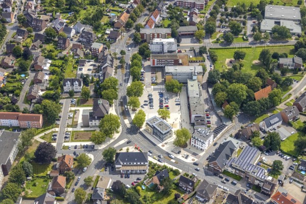 Aerial view, Heessen market and town hall Bürgeramt Heessen Amtsstraße in Hamm-Heessen, Hamm, Ruhr area, North Rhine-Westphalia, Germany, authority, DE, Europe, local government, aerial view, aerial photography, aerial photography, market, town hall, overview, bird's-eye view, overview