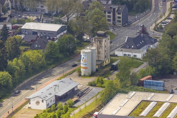 Aerial view, panorama cycle path at the old granary, Leubeck, Heiligenhaus, Ruhr area, North Rhine-Westphalia, Germany, DE, railway carriage, Europe, aerial view, aerial photography, aerial photography, cycle path, overview, bird's-eye view, overview, Heiligenhaus railway station