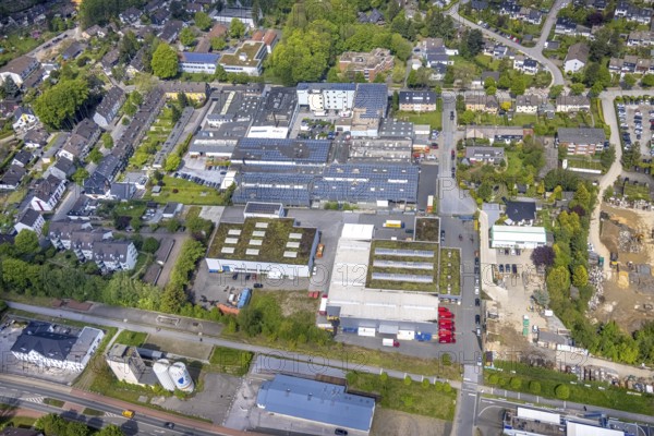 Aerial view, commercial area Nordring, Ziegelstraße, Leubeck, Heiligenhaus, Ruhr area, North Rhine-Westphalia, Germany, DE, Europe, commercial enterprises, commercial area, commercial location, commercial use, industrial area, industrial location, aerial photograph, aerial photography, aerial photography, overview, bird's-eye view, bird's-eye view, overview