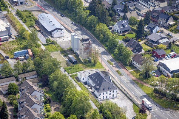 Aerial view, panorama cycle path at the old granary, Leubeck, Heiligenhaus, Ruhr area, North Rhine-Westphalia, Germany, DE, railway carriage, Europe, aerial view, aerial photography, aerial photography, cycle path, overview, bird's-eye view, overview