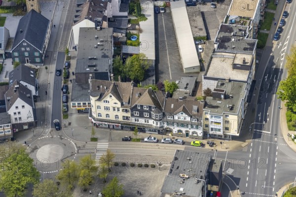 Aerial view, commercial buildings Kettwiger Straße, Leubeck, Heiligenhaus, Ruhr area, North Rhine-Westphalia, Germany, DE, Europe, roundabout, roundabout, aerial view, aerial photography, aerial photography, overview, bird's-eye view, overview