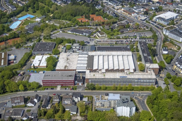 Aerial view, company premises Kiekert AG Autoteile, Heiligenhaus, Ruhr area, North Rhine-Westphalia, Germany, DE, Europe, commercial enterprises, commercial area, commercial location, commercial use, industrial area, industrial location, aerial photograph, aerial photography, aerial photography, overview, bird's-eye view, overview