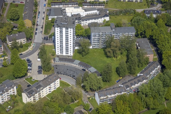 Aerial view, residential area with high-rise buildings Werkerhofplatz, district Nonnenbruch, Heiligenhaus, Ruhr area, North Rhine-Westphalia, Germany, DE, Europe, aerial view, aerial photography, aerial photography, overview, bird's-eye view, overview