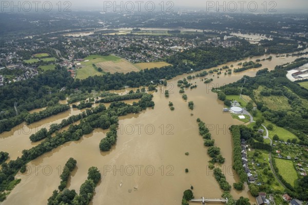 Aerial photo, Ruhr flood, flooding, Horst, Essen, Ruhr area, North Rhine-Westphalia, Germany, DE, Europe, birds-eyes view, aerial photo, aerial photography, aerial photography, overview, bird's eye view, flood, flood of the century