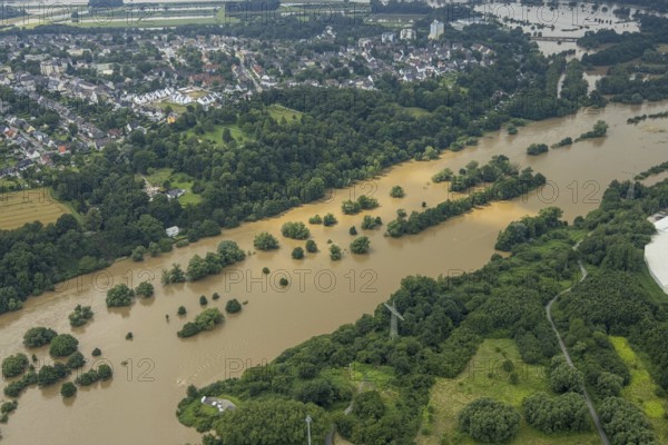 Aerial photo, Ruhr flood, flooding, Horst, Essen, Ruhr area, North Rhine-Westphalia, Germany, DE, Europe, birds-eyes view, aerial photo, aerial photography, aerial photography, overview, bird's eye view, flood, flood of the century