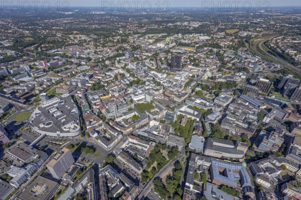 Aerial view, townscape city with Limbecker Platz in the city centre in Essen, Ruhr area, North Rhine-Westphalia, Germany, City, DE, Essen, Europe, city centre, aerial view, aerial photography, aerial photography, townscape, city area, city centre, overview, bird's-eye view, overview