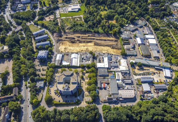 Aerial view, construction site for planned residential development Am Thurmfeld in the Nordviertel district, Essen, Ruhr area, North Rhine-Westphalia, Germany, construction work, construction area, building site, building plots, construction project, construction site, DE, Europe, aerial view, aerial photography, aerial photography, overview, bird's-eye view, overview