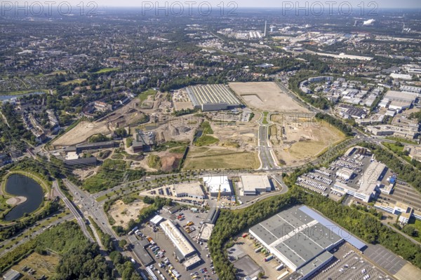 Aerial view, construction site project Essen 51 in the Krupp-Gürtel on the site of the former Vereinigte Helene-Amalie colliery in the Essen-Bochold district, Essen, Ruhr area, North Rhine-Westphalia, Germany, construction work, construction area, construction site, building site, construction project, construction site, DE, Europe, commercial enterprises, commercial area, commercial park, commercial site, commercial use, industrial area, industrial building, industrial site, aerial view, aerial photography, aerial photography, overview, bird's-eye view, overview