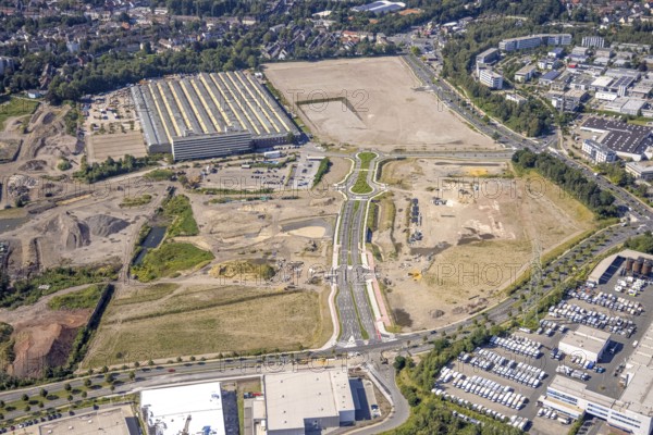 Aerial view, construction site project Essen 51 in the Krupp-Gürtel on the site of the former Vereinigte Helene-Amalie colliery in the Essen-Bochold district, Essen, Ruhr area, North Rhine-Westphalia, Germany, construction work, construction area, construction site, building site, construction project, construction site, DE, Europe, commercial enterprises, commercial area, commercial park, commercial site, commercial use, industrial area, industrial building, industrial site, aerial view, aerial photography, aerial photography, overview, bird's-eye view, overview