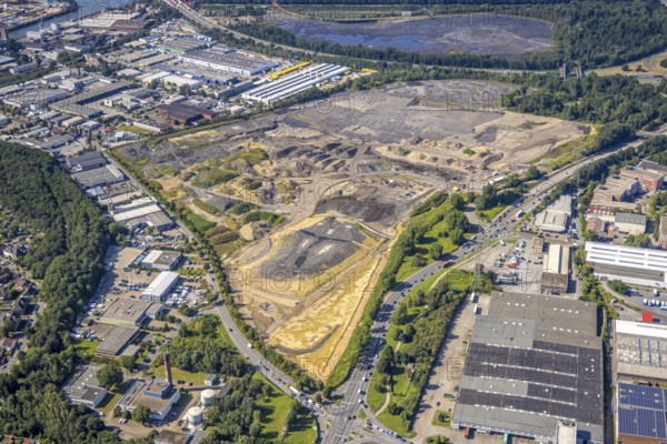 Aerial view, brownfield project Freiheit Emscher in the district Vogelheim in Essen, city limits Bottrop, Ruhr area, North Rhine-Westphalia, Germany, construction area, building site, building plots, construction project, construction site, brownfield, DE, Essen, Europe, aerial view, aerial photography, aerial photography, overview, bird's-eye view, overview