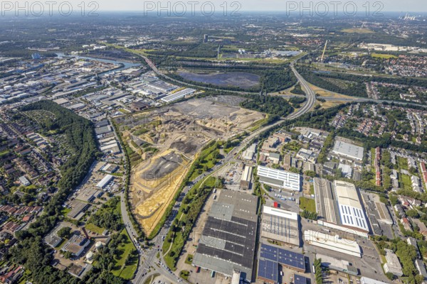 Aerial view, brownfield project Freiheit Emscher in the district Vogelheim in Essen, city limits Bottrop, Ruhr area, North Rhine-Westphalia, Germany, construction area, building site, building plots, construction project, construction site, brownfield, DE, Essen, Europe, aerial view, aerial photography, aerial photography, overview, bird's-eye view, overview