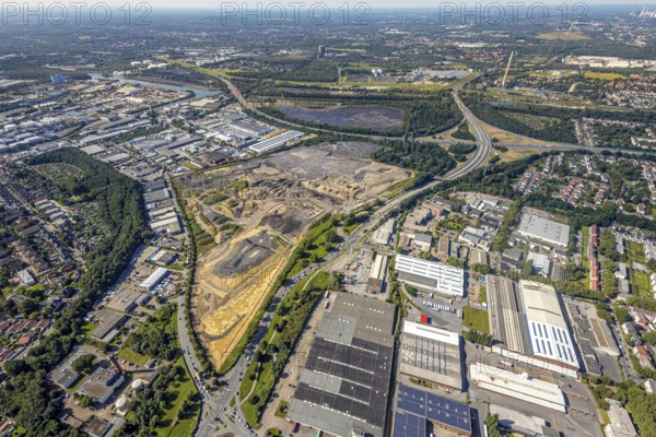 Aerial view, brownfield project Freiheit Emscher in the district Vogelheim in Essen, city limits Bottrop, Ruhr area, North Rhine-Westphalia, Germany, construction area, building site, building plots, construction project, construction site, brownfield, DE, Essen, Europe, aerial view, aerial photography, aerial photography, overview, bird's-eye view, overview