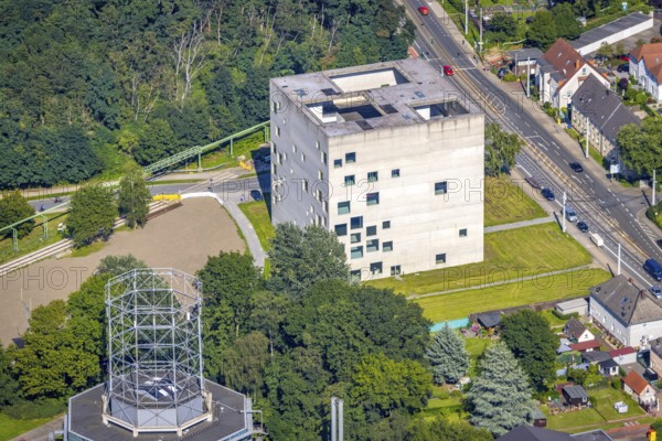 Aerial view, Folkwang University of the Arts - SANAA building on the grounds of the Zeche Zollverein in Essen-Stoppenberg, Essen, Ruhr area, North Rhine-Westphalia, Germany, DE, Europe, aerial view, aerial photography, aerial photography, sight, overview, bird's-eye view, colliery, birds-eyes view, overview